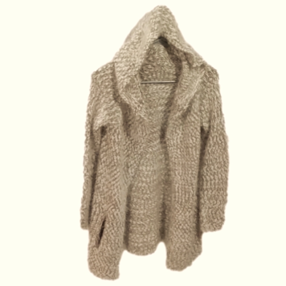 (169) G MINI GREEN & WHITE LONG SLEEVES HOODED CARDIGAN SWEATER  SIZE LARGE